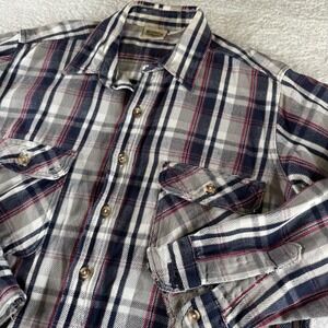 Vintage Five Brother Tallman Flannel Shirt Large Blue Red White Plaid Button LT